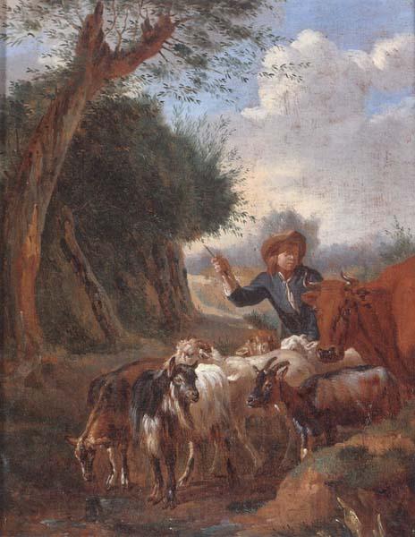 unknow artist A Young herder with cattle and goats in a landscape